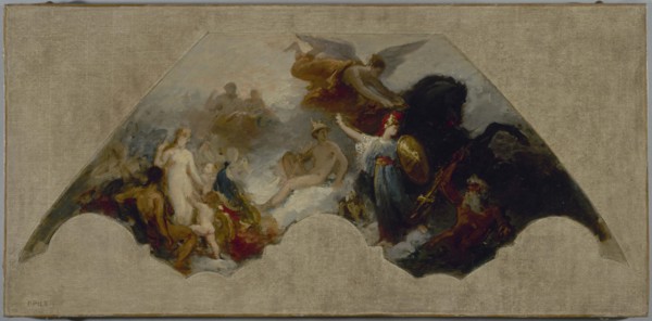 Minerva fighting Brute Force in front of reunited Olympus, c1872.