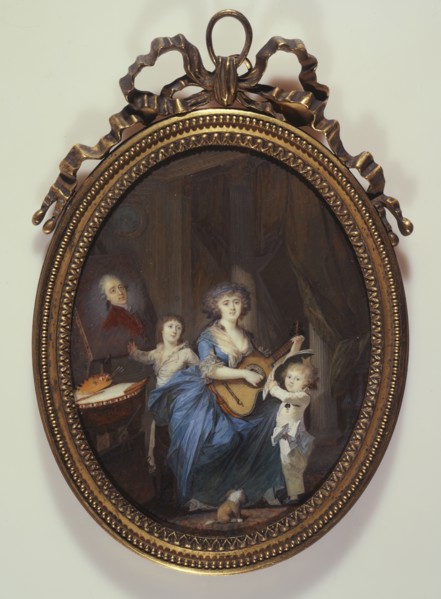A mother playing the guitar in front of her two sons, 1787.