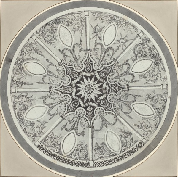 Design for an Inlaid Circular Table Top, with Alternatives, c. 1800.