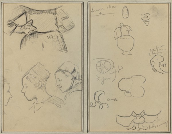 Four Studies of Breton Women; Shapes and Vases [verso], 1884-1888.