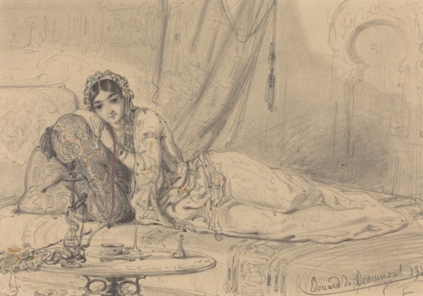 A Middle Eastern Woman Reclining in an Exotic Setting, 1844.