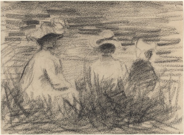 Three Figures Seated in a Meadow, Seen from the Back, late 19th century.