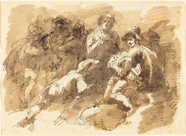 A Convivial Gathering with a Man Playing a Hurdy-Gurdy.
