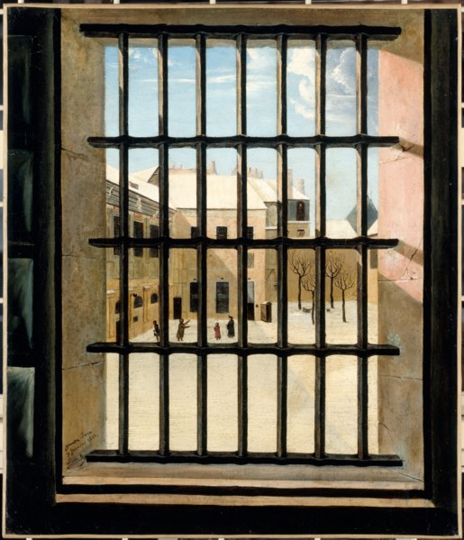 Courtyard of the Grande-Force prison seen from a cell, 1821.