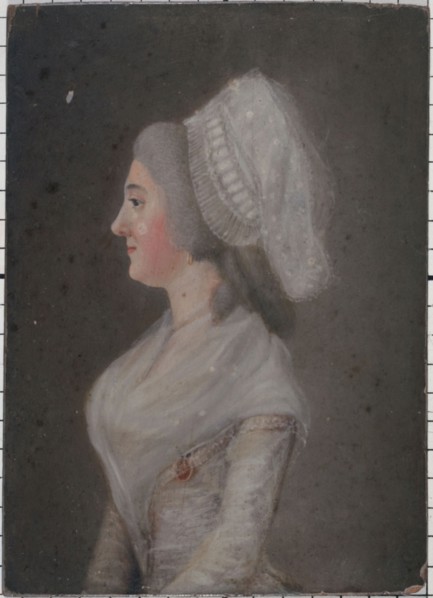 Portrait of a woman from the revolutionary period, between 1789 and 1799.