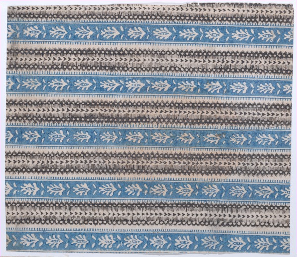 Sheet with five borders with blue and black abstract patterns, 19th century.