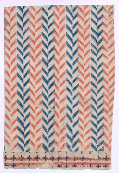 Sheet with overall orange and blue geometric pattern, 19th century.