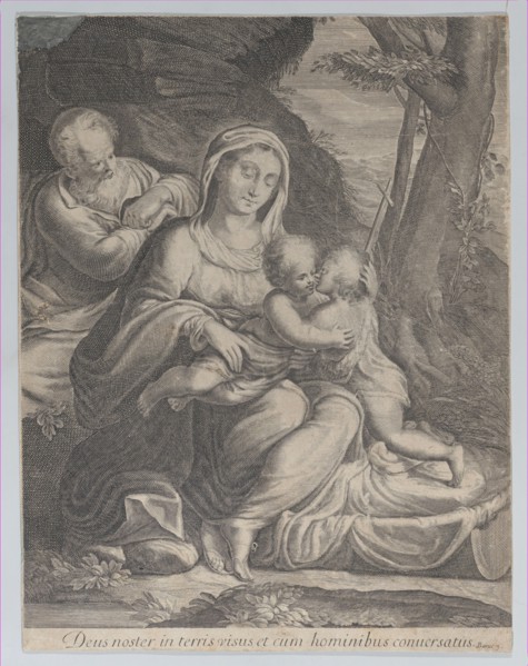 The Holy Family with infant Saint John the Baptist kneeling at right, 1550-1600.