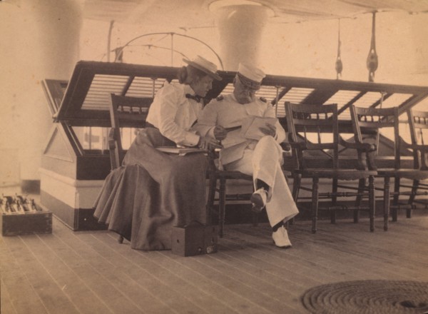 Frances B. Johnston and Admiral Dewey on the deck of the U.S.S. Olympia, 1899.