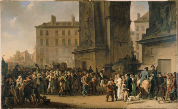 Les conscrits de 1807 défilant devant la porte Saint-Denis, c1808.