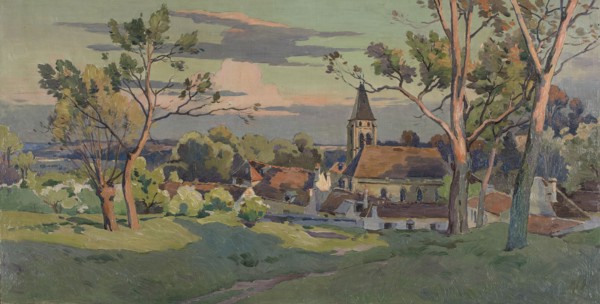 Sketch for the town hall in Thiais: village with a church, c1902.