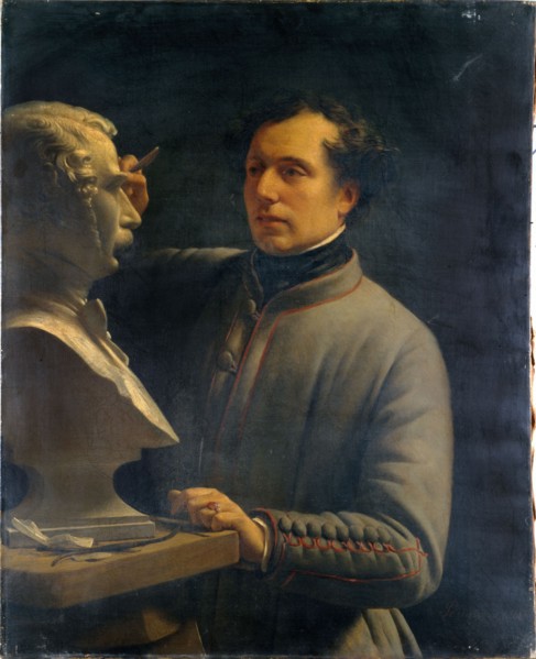 Jean-Pierre Dantan (1800-1869), sculptor, modeling the bust of Pérignon, in 1848.