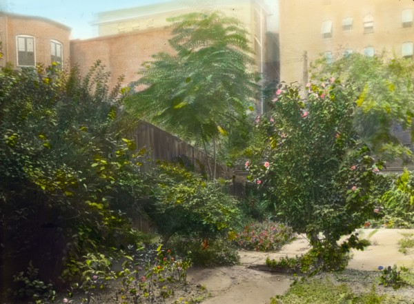 Unidentified city garden, probably in New York, New York, c1922.