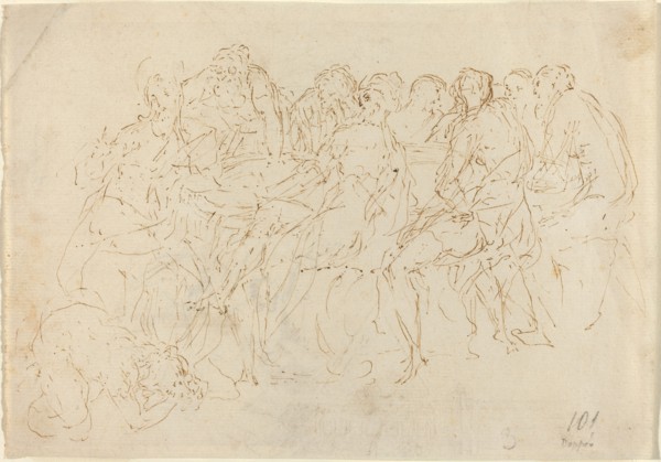 Magdalene Washing the Feet of Christ with Eight Disciples Looking On [recto].
