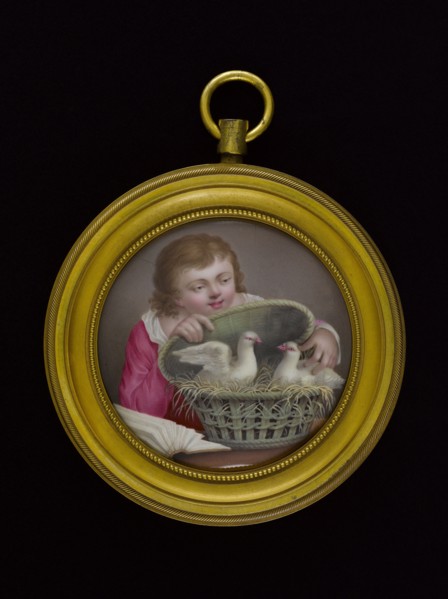 Jeune garçon tenant un panier enfermant deux pigeons, between 1770 and 1790.