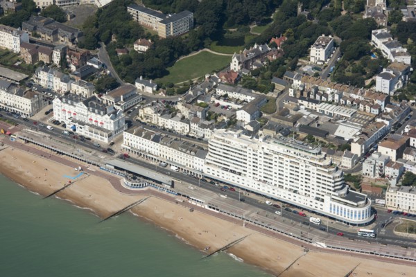 Marine Court flats and the Royal Victoria Hotel, St Leonards, East Sussex, 2016.