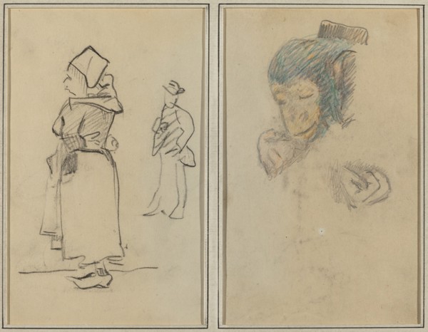 A Breton Woman and a Standing Man; Head and Hand of a Monkey [recto], 1884-1888.