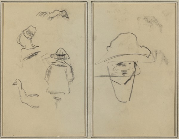 Two Breton Figures and Studies of Two Geese; Man Wearing Hat [verso], 1884-1888.