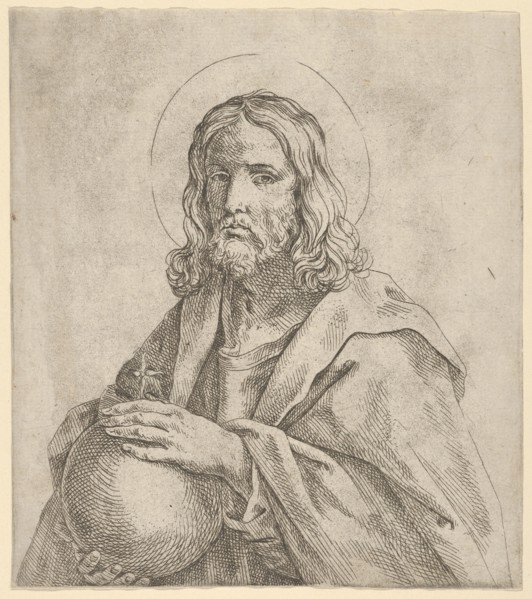 Christ seen in half-length, holding a globe surmounted by a cross, after Reni, 1600-1680.