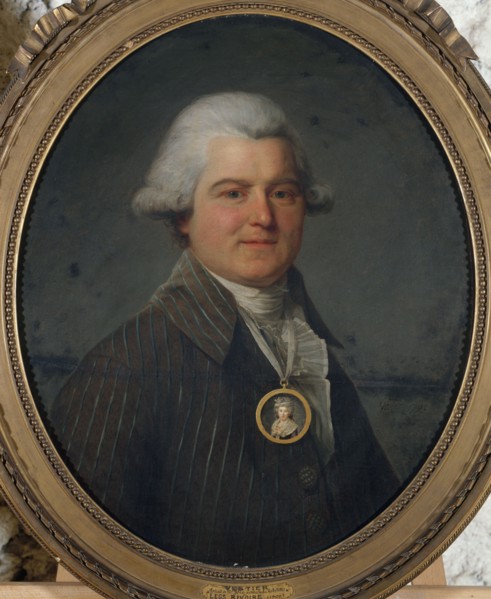 Portrait d'homme portant en sautoir un médaillon à l'effigie de sa femme, 1792.
