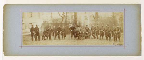 Panorama: group portrait of soldiers from the 97th battalion, 1870.