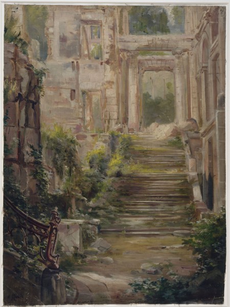 Ruins of the Château de Saint-Cloud: the staircase of honor, c1875.