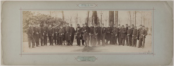 Panorama: group portrait of the 1st battalion under Commander Baré, 1870.