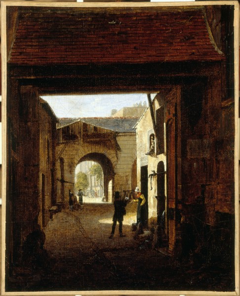 Courtyard of a coaching house, rue Saint-Denis, known as court Sainte-Catherine, c1815.