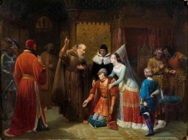Louis XI of France knelt before Saint Francis of Paola, 1843. Creator: Gosse, Nicolas-Louis-François (1787-1878).
