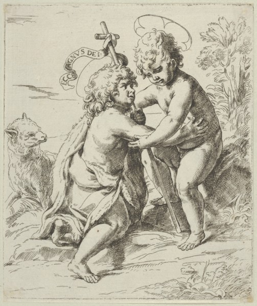 The young Saint John the Baptist kneeling before the young Christ who embraces him, ca. 1600-1640. Creator: Anon.