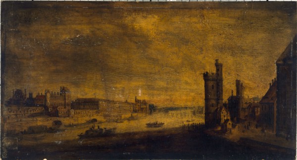 Hotel de Nevers, Tour de Nesle, Grande Galerie and the Louvre, seen from Pont-Neuf, around 1640.