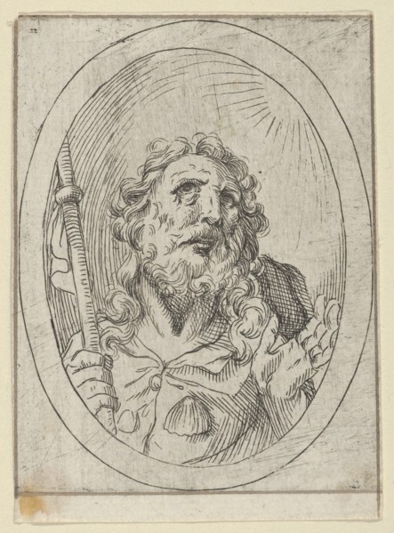 Saint James Major, looking upwards and holding a staff, from Christ, the Virgin, and Thirteen Apostles, 1600-1640.