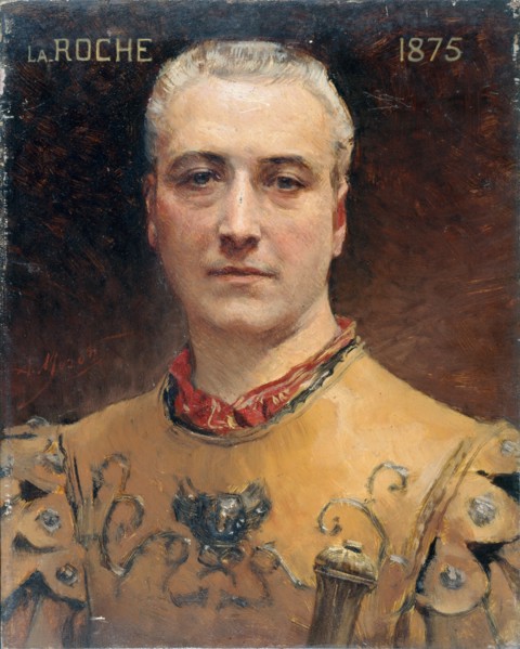 Portrait of Jules Laroche (1841-1925), member of the Comédie-Française, in stage costume, c1885.