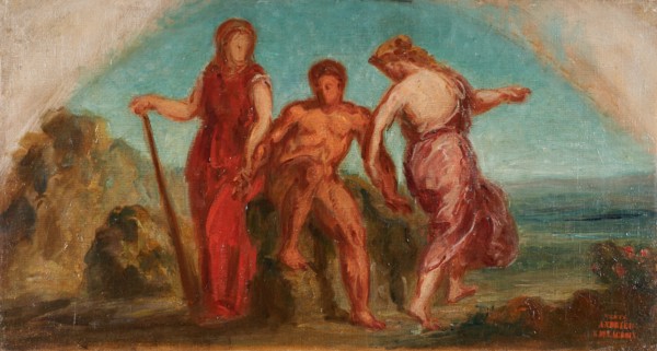 Esquisse pour le salon de la Paix de l'Hôtel de Ville de Paris : Hercule entre..., c.1852-1854. Creator: Pierre Andrieu.