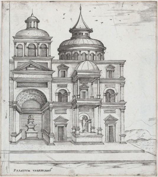 Palatium Valerianu[m], from a series of prints depicting (reconstructed) Bu..., Plate ca. 1530-1550. Creator: Master GA.