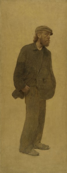 La Bouchée de pain : homme de trois-quarts coiffé d'une casquette, mains dans les poches, c.1904.