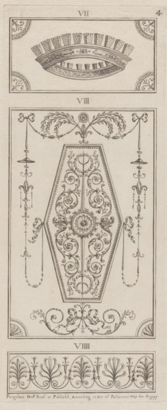 Panels of Ornament, nos. VII-VIIII ("Designs for Various Ornaments," pl. 4), May 1, 1777.