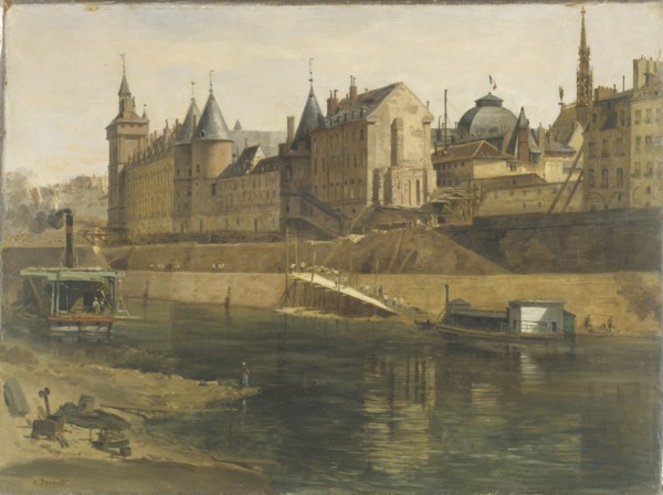 La Conciergerie pendant les travaux de reconstruction du Palais de Justice, between 1857 and 1868.