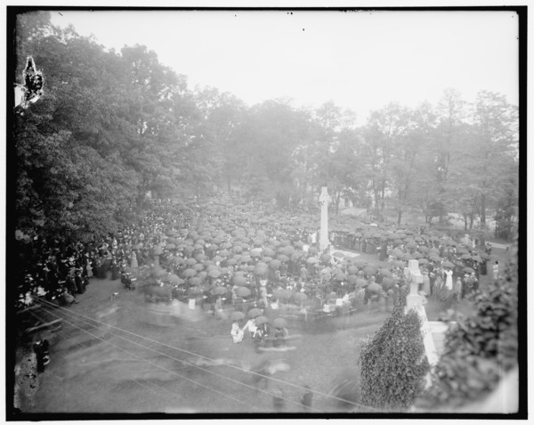 Group assembled near Peace Cross on the grounds of St. Albans, Washington, DC, between 1910 and 1920.
