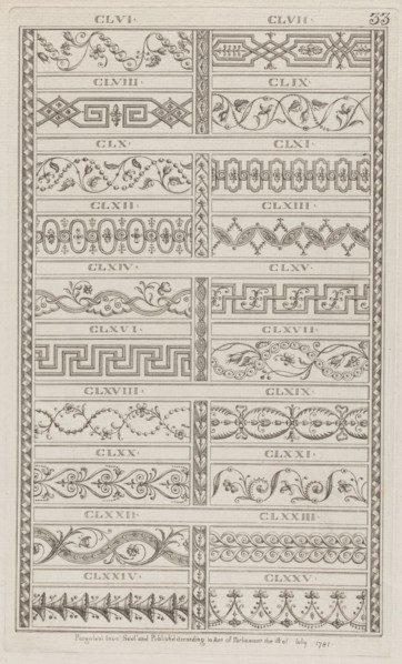 Ornament Designs, nos. CLVI to CLXXV ("Designs for Various Ornaments," pl. 33), July 1, 1781.