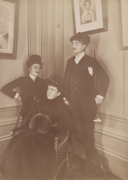 Frances Benjamin Johnston, full lgth., standing, in costume, wearing mustache..., c1890 - 1900. Creator: Frances Benjamin Johnston.