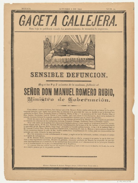 Page from the Gaceta Callajera (October 3 1895) relating to the death of the government mi..., 1895. Creator: Anon.
