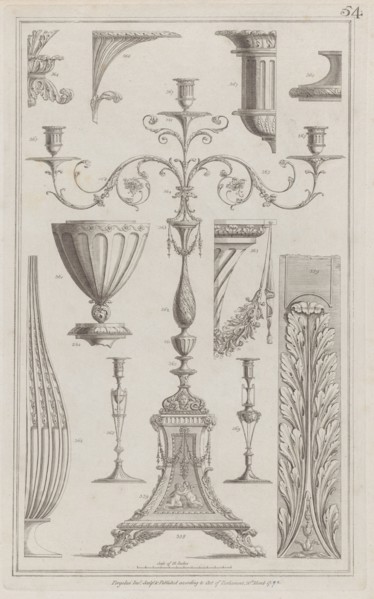 Candelabra, Vessels and Ornament, nos. 358-369 ("Designs for Various Ornaments," pl. 54), March 20, 1792.