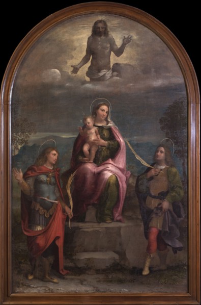 Madonna and Child, the Redeemer with Saints Vitus and Modestus, Between 1500 and 1524. Creator: Morto da Feltre (Lorenzo Luzzo) (ca 1480-1527).