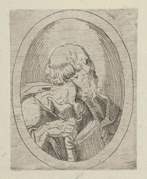 An apostle seen in profile facing right, holding an open book, in an oval frame, from..., 1600-1640. Creator: Anon.