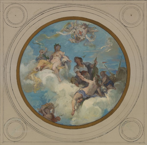 Sketch for the town hall in Pantin: Allegories of the Canal de l'Ourcq, Labour and Navigat..., 1886. Creator: Henri Leopold Levy.