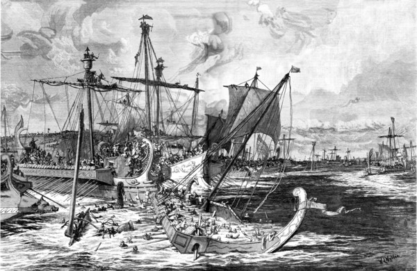 'Old Greek War Ships at the Battle of Salamis, 480BC', 1886.  Creator: Unknown.