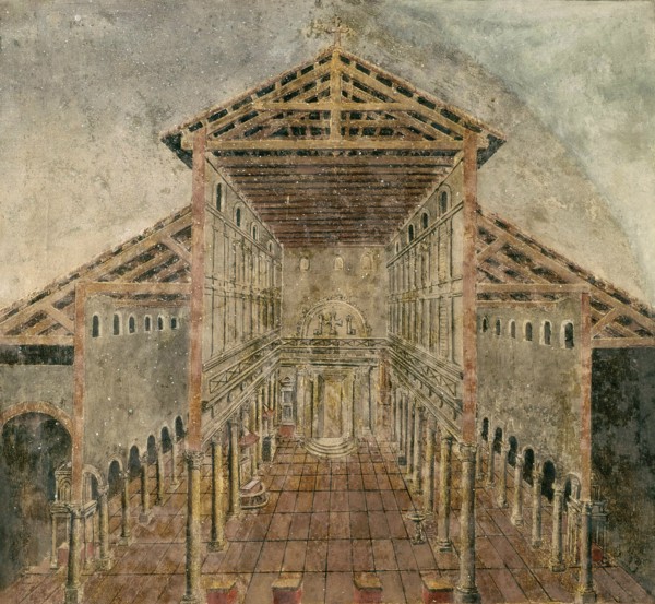 Constantine's Old St. Peter's Basilica as it looked in the 4th century, 1616. Creator: Ricci (Il Novara), Giovanni Battista (1537-1627).