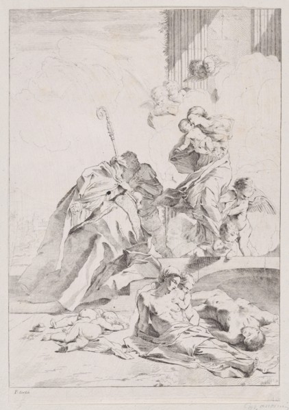 Three Lucchese saints Sts Nicholas Tolentino, Nicholas of Bari and Roch interceding w..., 1650-1700. Creator: Anon.