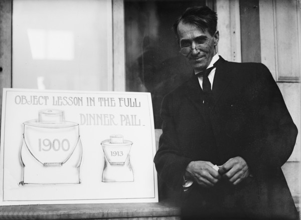 Theron Akin, Rep. from New York; with 'Full Dinner Pail' Placard, 1913. Creator: Harris & Ewing.